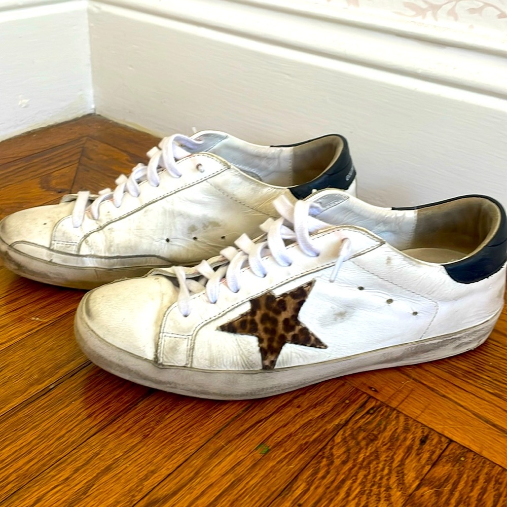 Golden Goose White Sneakers with Leopard Star